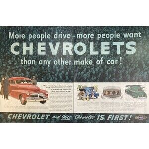 Chevrolet "First-Only First in Sales last 17 Years" 2-page Vintage Print Ad 1948